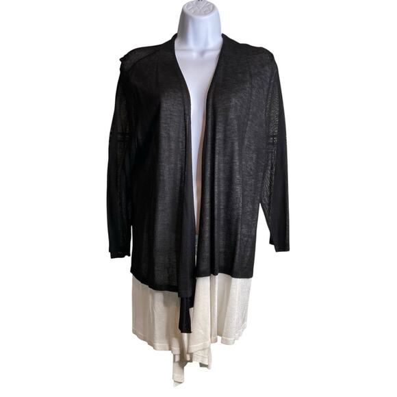 Chico's Women's Black White Sheer Open Tunic Cardigan Size 2 Large Lagenlook‎ - Picture 1 of 11
